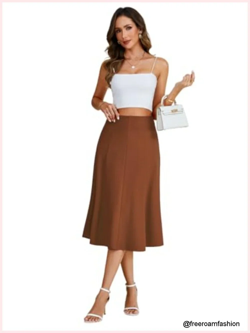 High Waisted Midi Skirt A-Line Flowy Pleated Summer Casual Knee Length Work